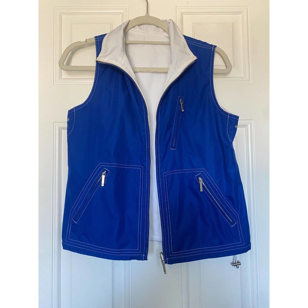 “Lauren Ralph Lauren” Reversible Blue White Lightweight Zip Up Vest Women's S